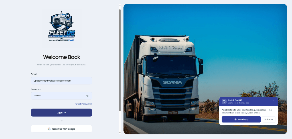 Fleetos Pro freight and logistics dispatch management platform
